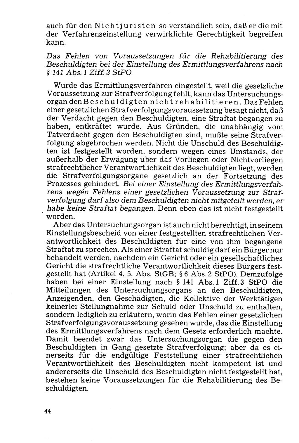 Der Abschluß des Ermittlungsverfahrens [Deutsche Demokratische Republik (DDR)] 1978, Seite 44 (Abschl. EV DDR 1978, S. 44)