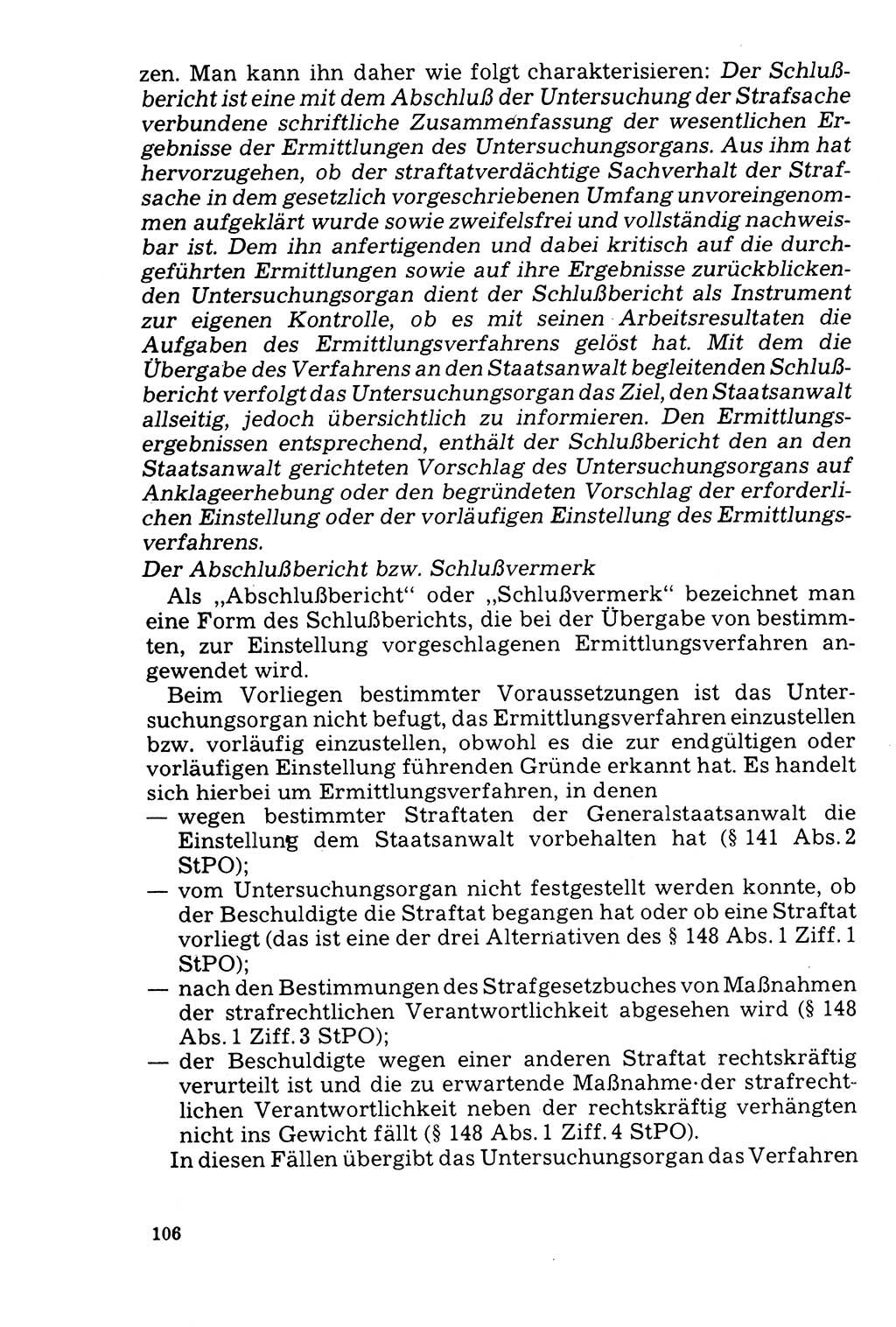Der Abschluß des Ermittlungsverfahrens [Deutsche Demokratische Republik (DDR)] 1978, Seite 106 (Abschl. EV DDR 1978, S. 106)