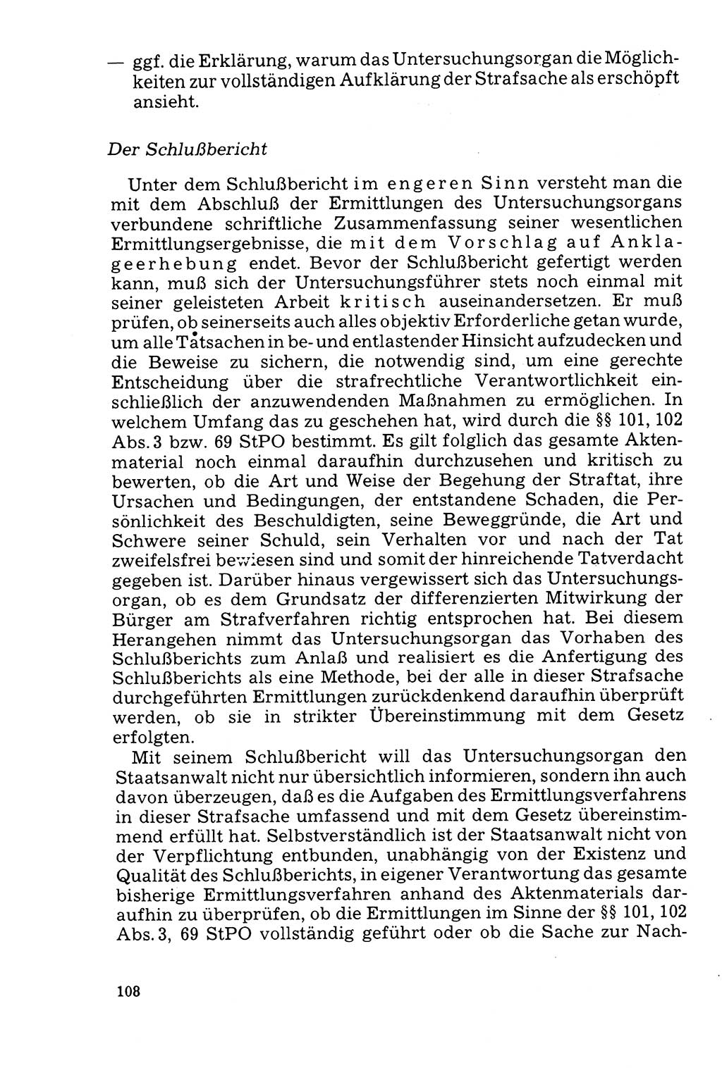 Der Abschluß des Ermittlungsverfahrens [Deutsche Demokratische Republik (DDR)] 1978, Seite 108 (Abschl. EV DDR 1978, S. 108)