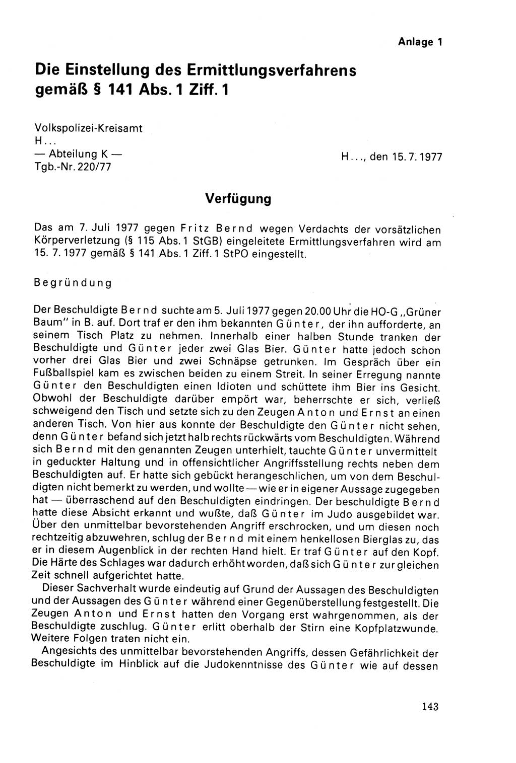 Der Abschluß des Ermittlungsverfahrens [Deutsche Demokratische Republik (DDR)] 1978, Seite 143 (Abschl. EV DDR 1978, S. 143)
