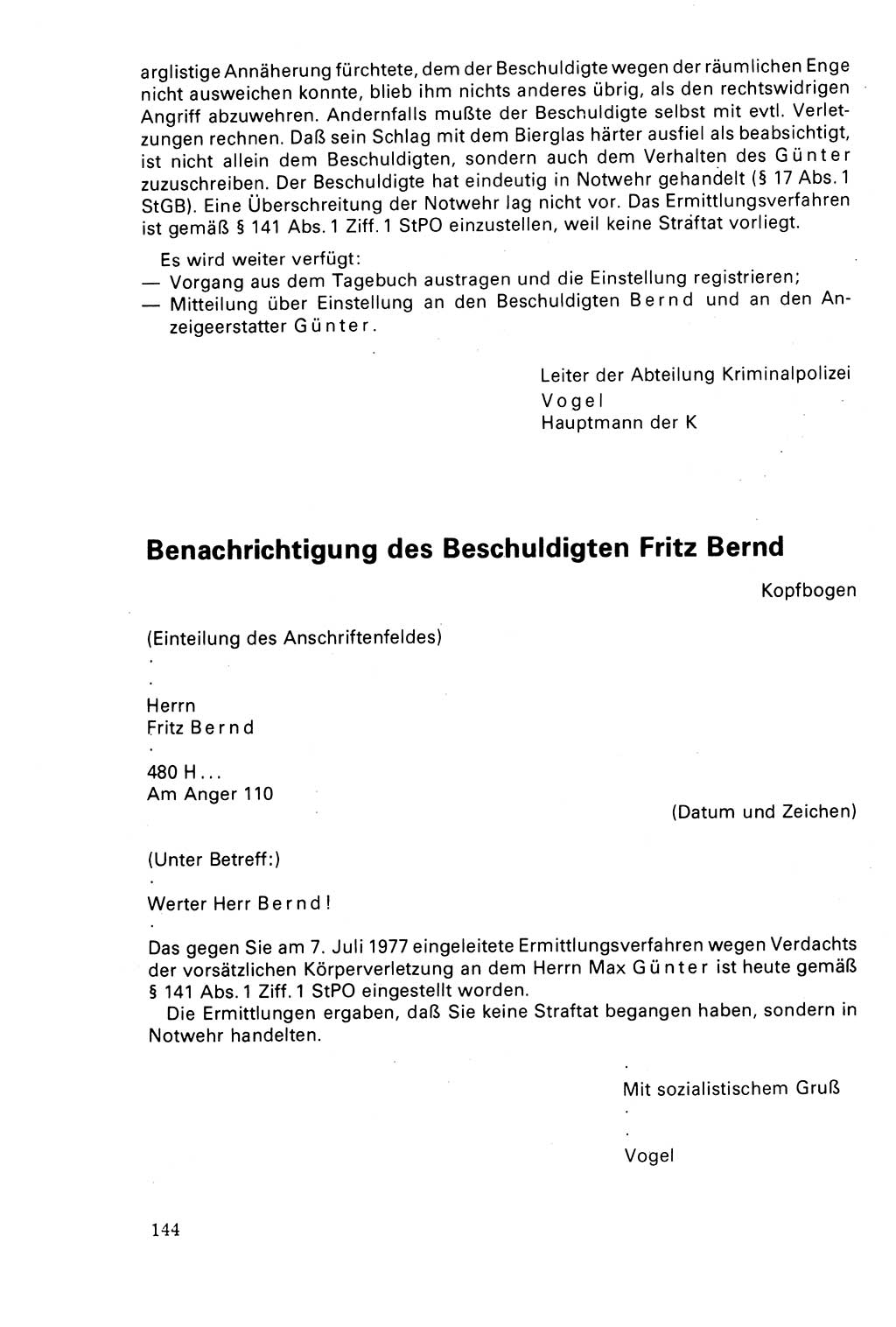 Der Abschluß des Ermittlungsverfahrens [Deutsche Demokratische Republik (DDR)] 1978, Seite 144 (Abschl. EV DDR 1978, S. 144)