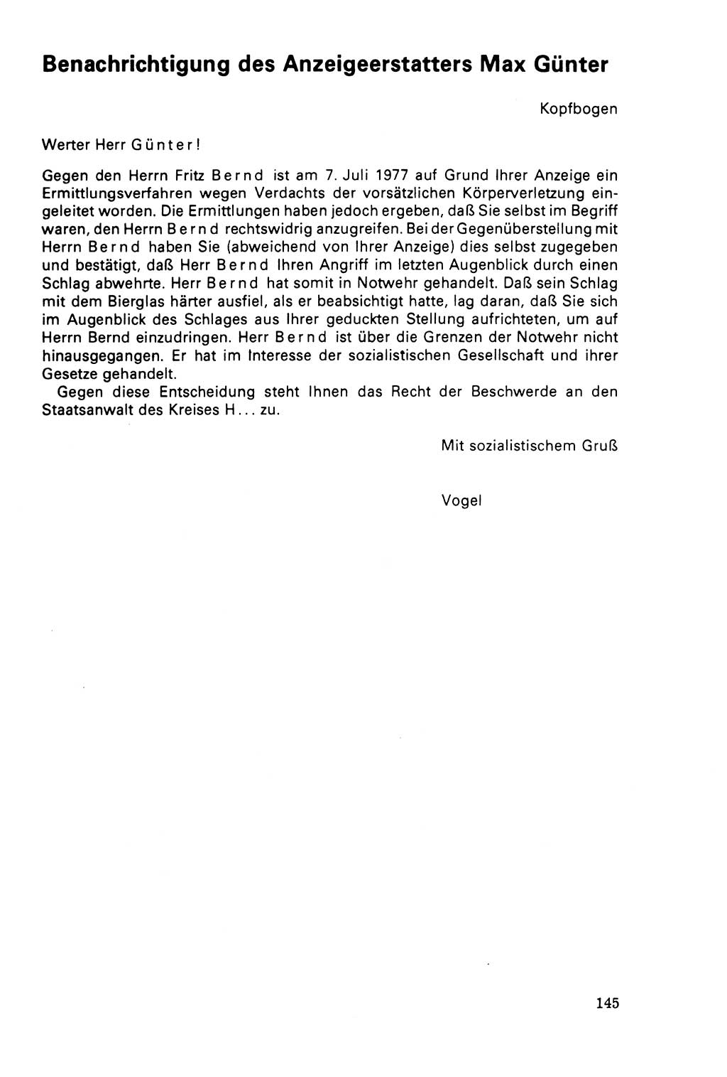 Der Abschluß des Ermittlungsverfahrens [Deutsche Demokratische Republik (DDR)] 1978, Seite 145 (Abschl. EV DDR 1978, S. 145)