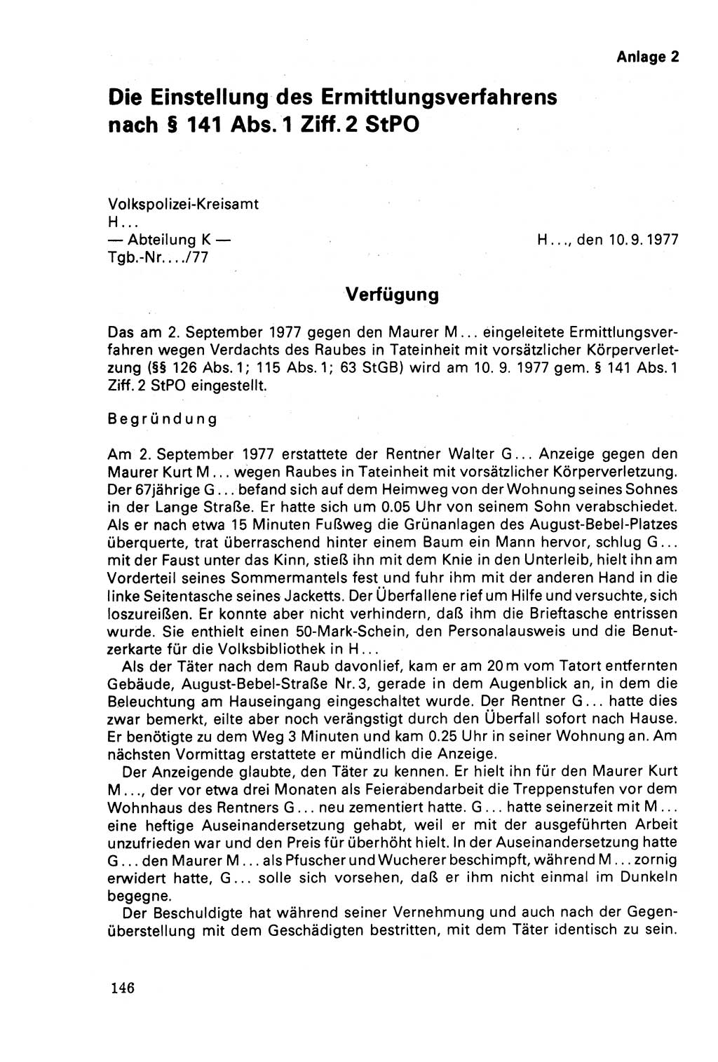 Der Abschluß des Ermittlungsverfahrens [Deutsche Demokratische Republik (DDR)] 1978, Seite 146 (Abschl. EV DDR 1978, S. 146)