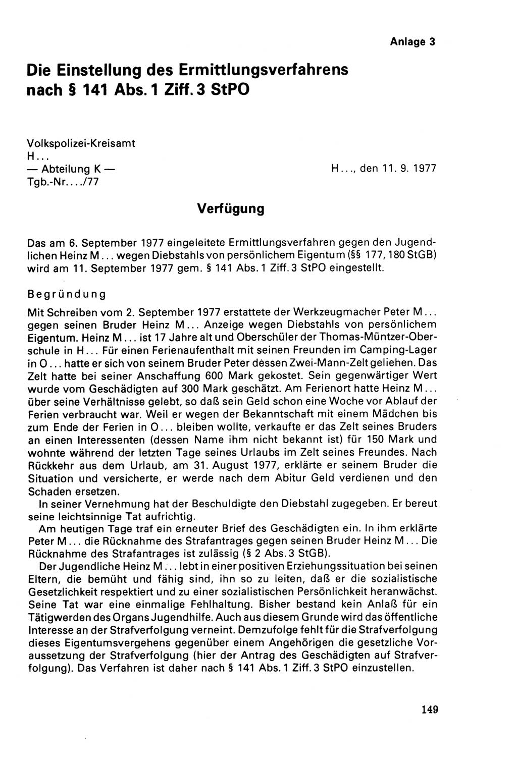 Der Abschluß des Ermittlungsverfahrens [Deutsche Demokratische Republik (DDR)] 1978, Seite 149 (Abschl. EV DDR 1978, S. 149)