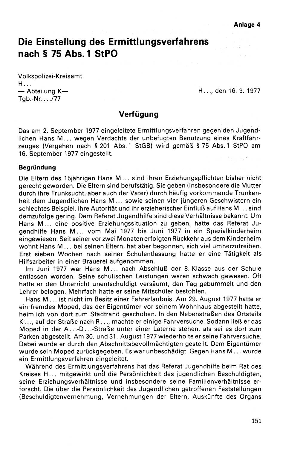 Der Abschluß des Ermittlungsverfahrens [Deutsche Demokratische Republik (DDR)] 1978, Seite 151 (Abschl. EV DDR 1978, S. 151)