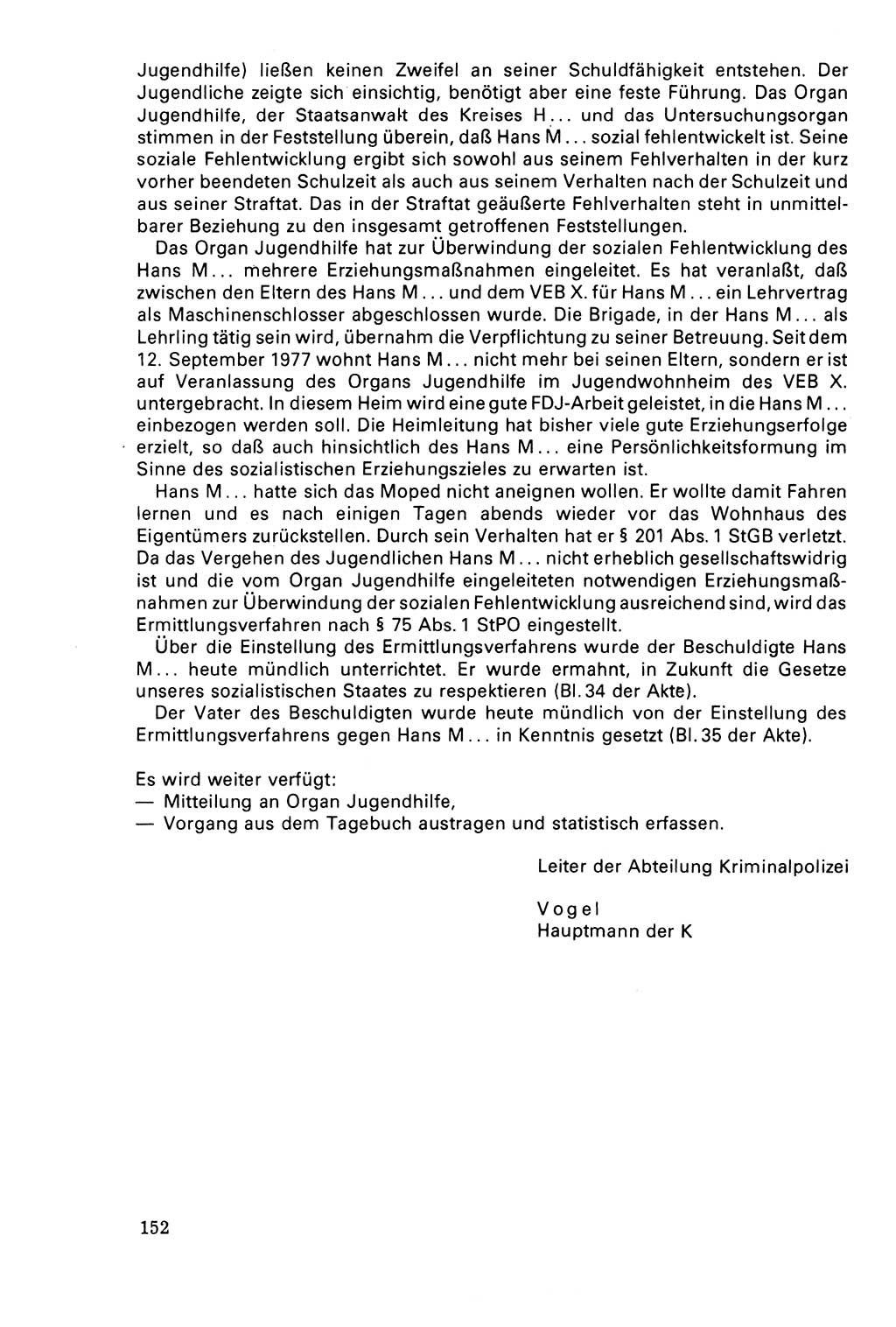 Der Abschluß des Ermittlungsverfahrens [Deutsche Demokratische Republik (DDR)] 1978, Seite 152 (Abschl. EV DDR 1978, S. 152)