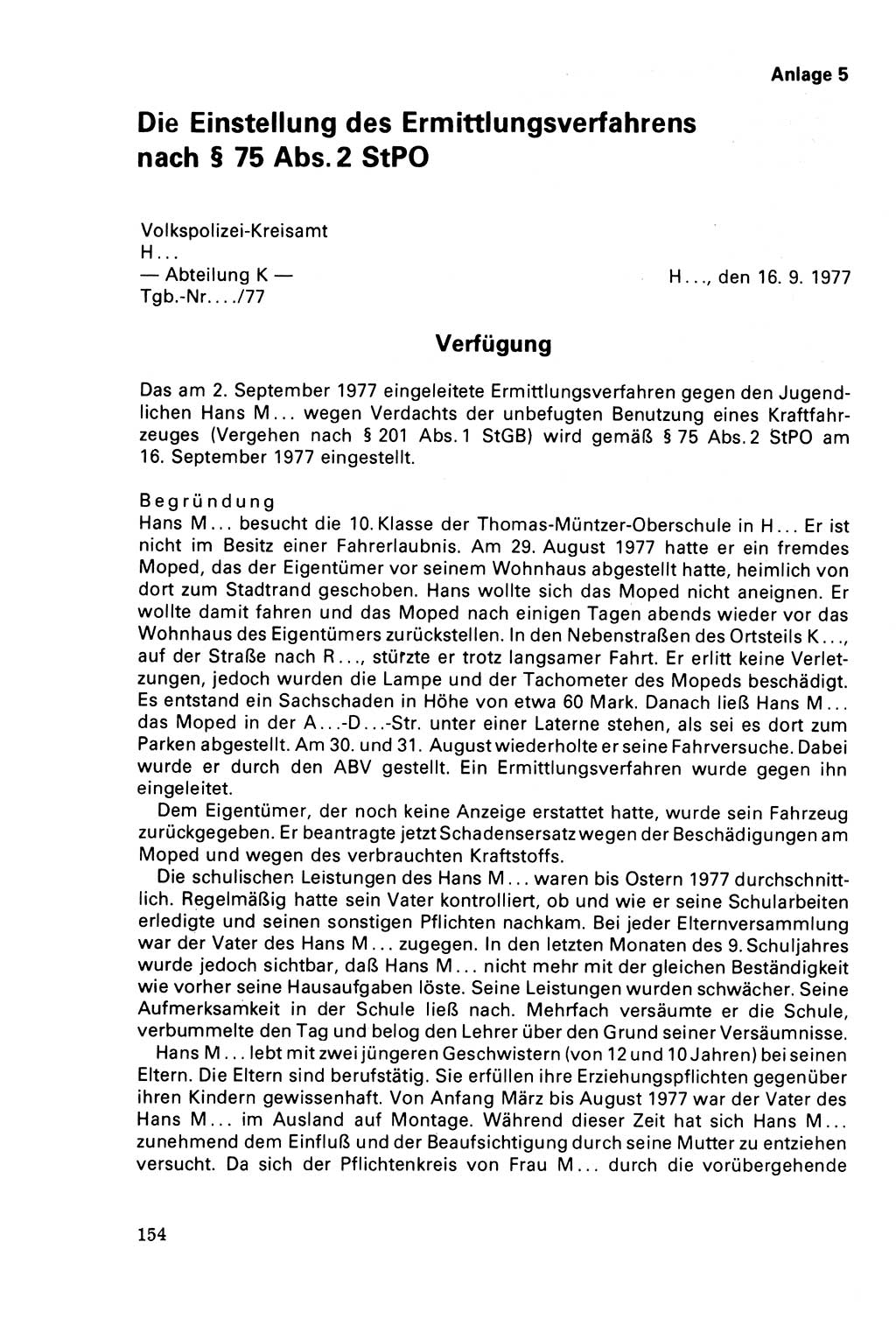 Der Abschluß des Ermittlungsverfahrens [Deutsche Demokratische Republik (DDR)] 1978, Seite 154 (Abschl. EV DDR 1978, S. 154)