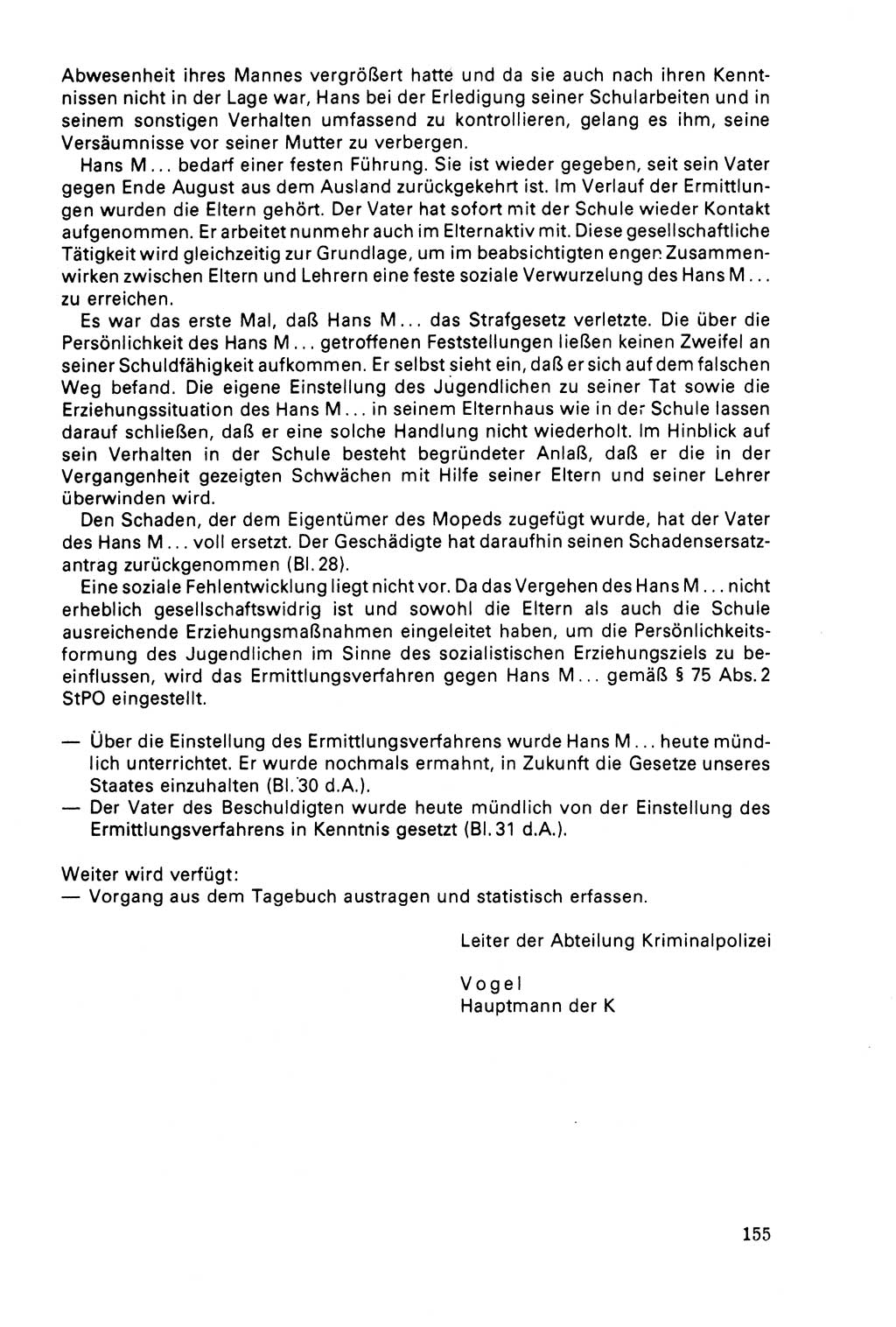 Der Abschluß des Ermittlungsverfahrens [Deutsche Demokratische Republik (DDR)] 1978, Seite 155 (Abschl. EV DDR 1978, S. 155)