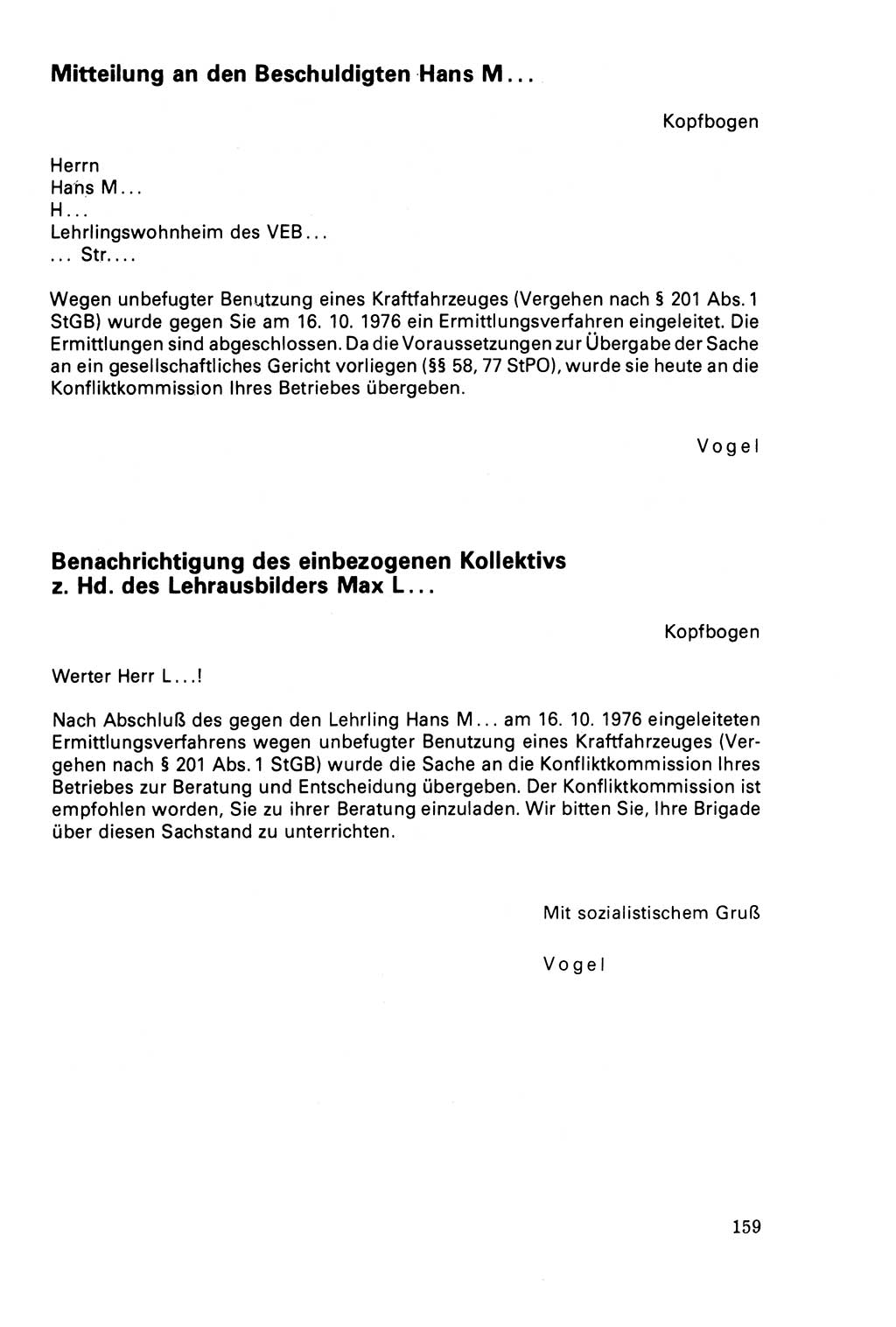 Der Abschluß des Ermittlungsverfahrens [Deutsche Demokratische Republik (DDR)] 1978, Seite 159 (Abschl. EV DDR 1978, S. 159)