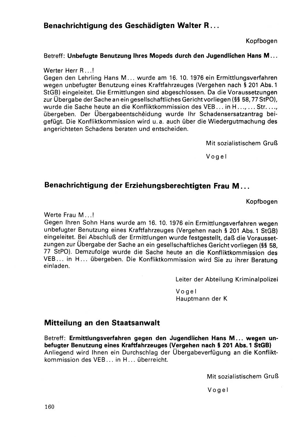 Der Abschluß des Ermittlungsverfahrens [Deutsche Demokratische Republik (DDR)] 1978, Seite 160 (Abschl. EV DDR 1978, S. 160)