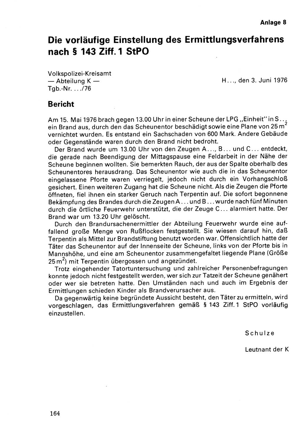 Der Abschluß des Ermittlungsverfahrens [Deutsche Demokratische Republik (DDR)] 1978, Seite 164 (Abschl. EV DDR 1978, S. 164)