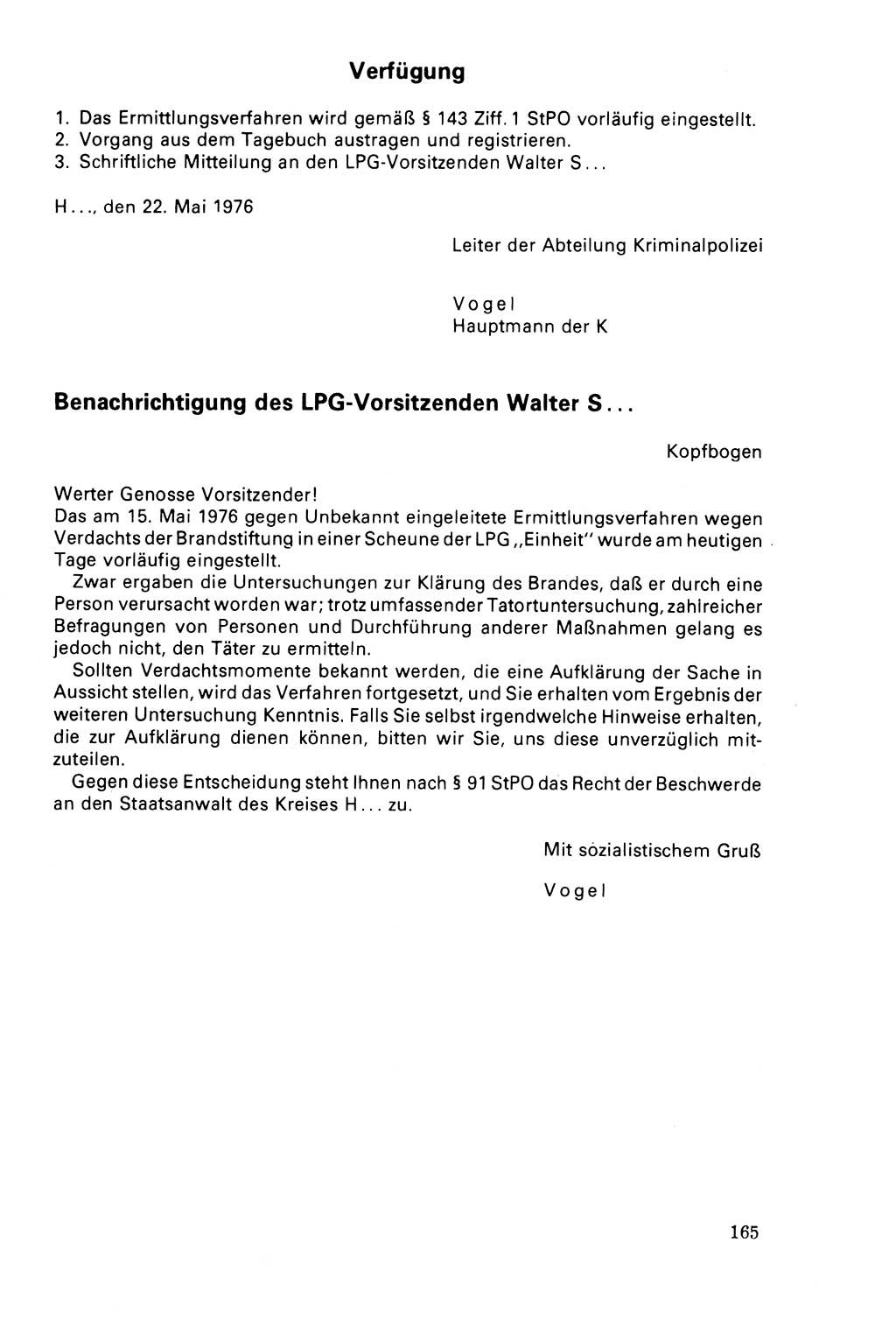 Der Abschluß des Ermittlungsverfahrens [Deutsche Demokratische Republik (DDR)] 1978, Seite 165 (Abschl. EV DDR 1978, S. 165)