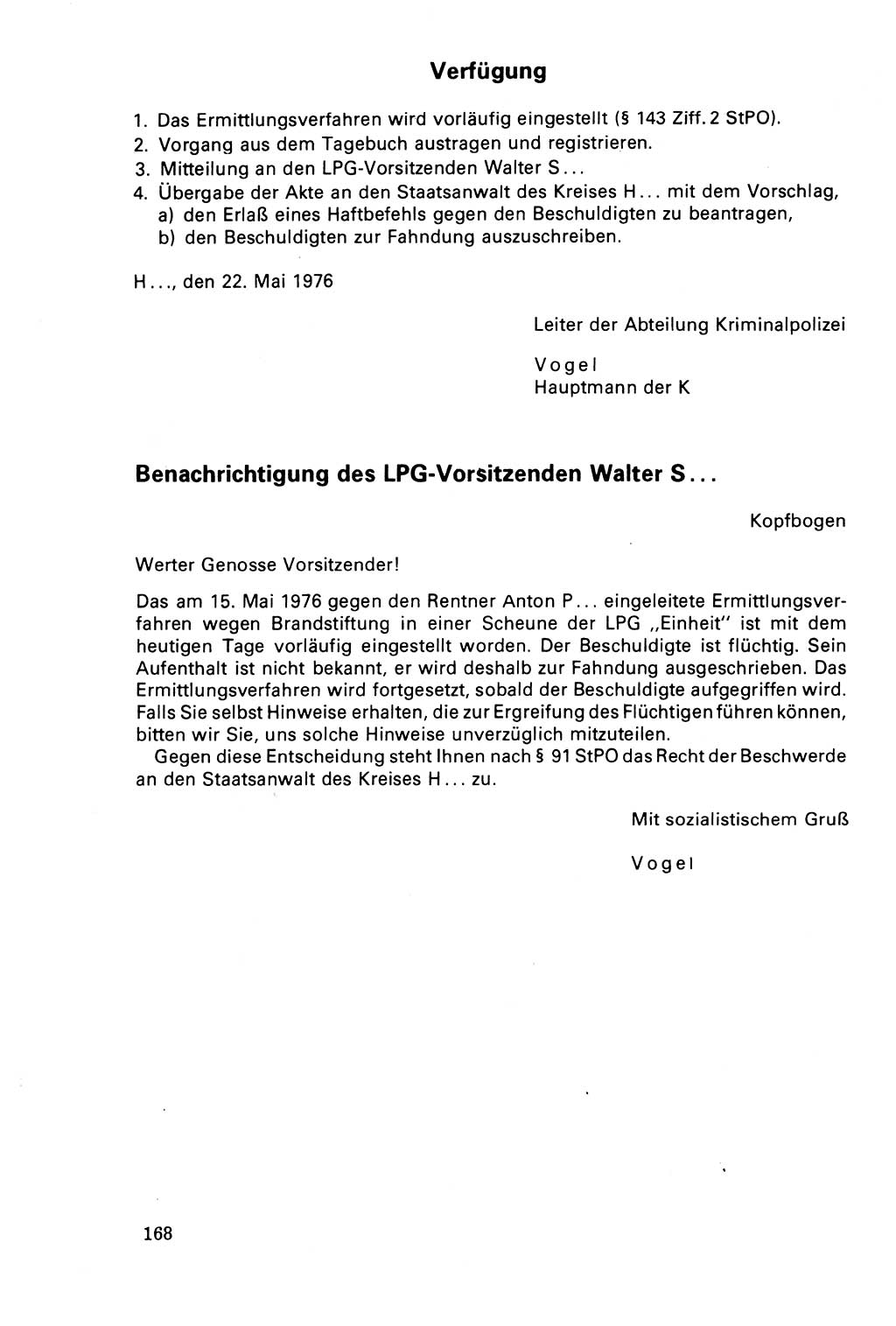 Der Abschluß des Ermittlungsverfahrens [Deutsche Demokratische Republik (DDR)] 1978, Seite 168 (Abschl. EV DDR 1978, S. 168)