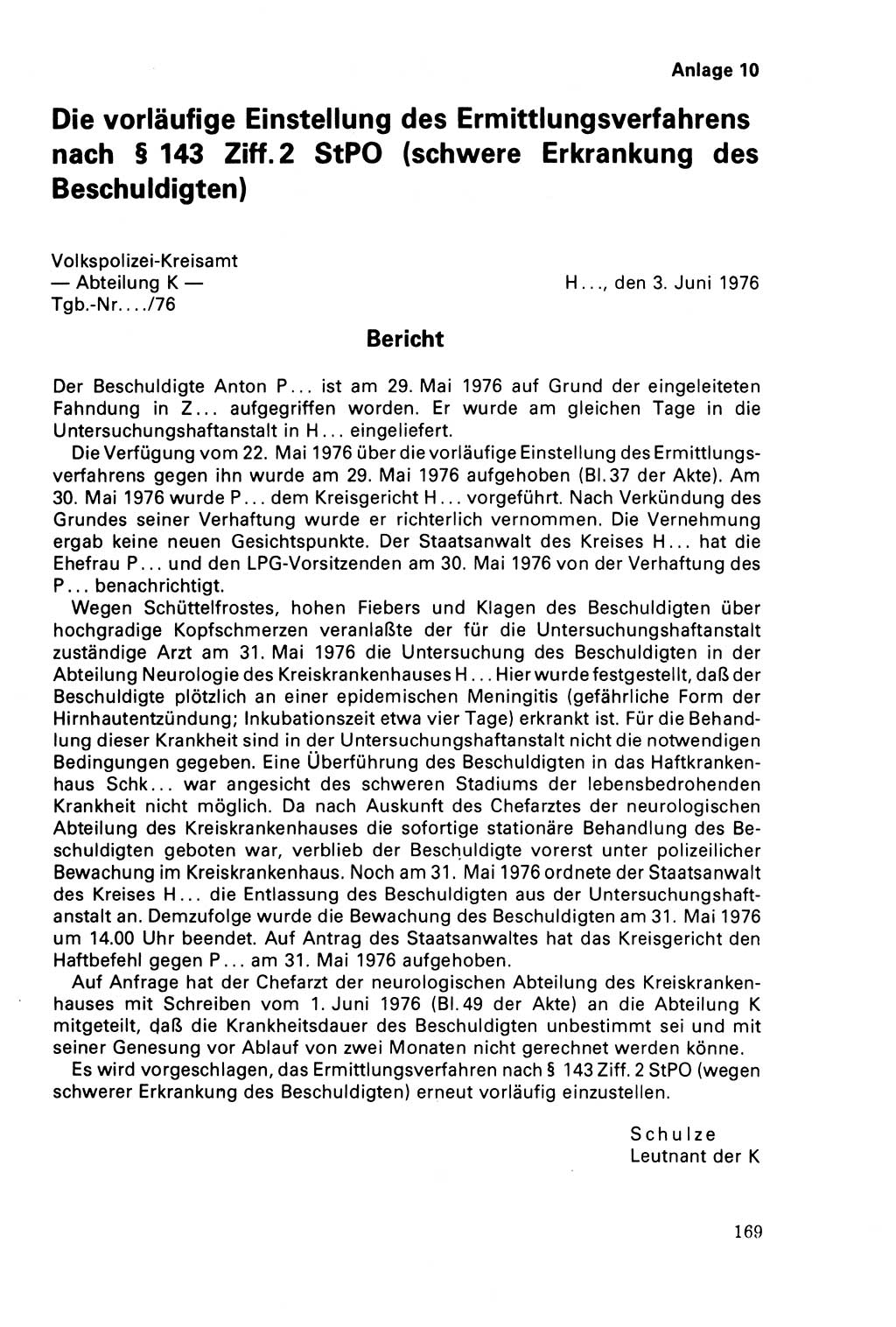 Der Abschluß des Ermittlungsverfahrens [Deutsche Demokratische Republik (DDR)] 1978, Seite 169 (Abschl. EV DDR 1978, S. 169)