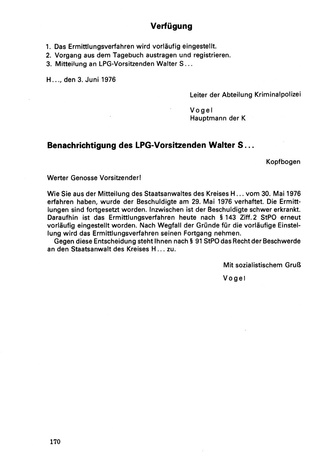 Der Abschluß des Ermittlungsverfahrens [Deutsche Demokratische Republik (DDR)] 1978, Seite 170 (Abschl. EV DDR 1978, S. 170)