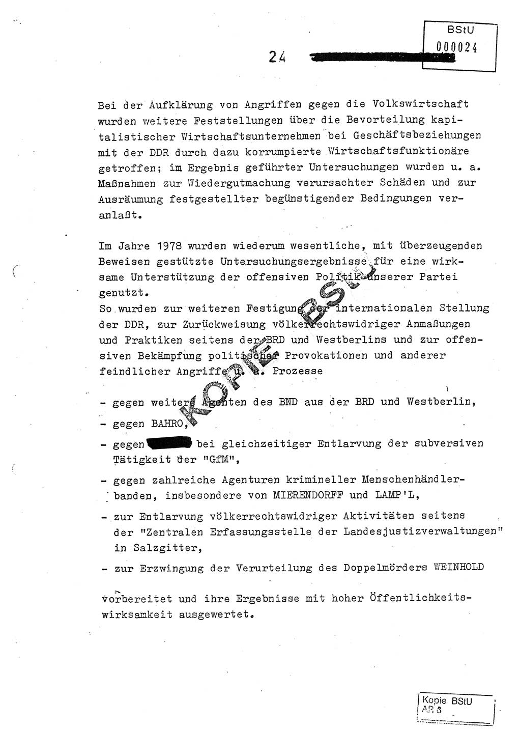 Jahresbericht der Hauptabteilung (HA) Ⅸ 1978, Analyse über die Entwicklung und die Wirksamkeit der politisch-operativen Arbeit der Linie Ⅸ im Jahre 1978, Ministerium für Staatssicherheit (MfS) der Deutschen Demokratischen Republik (DDR), Hauptabteilung Ⅸ, Berlin 1979, Seite 24 (Anal. MfS DDR HA Ⅸ /78 1979, S. 24)