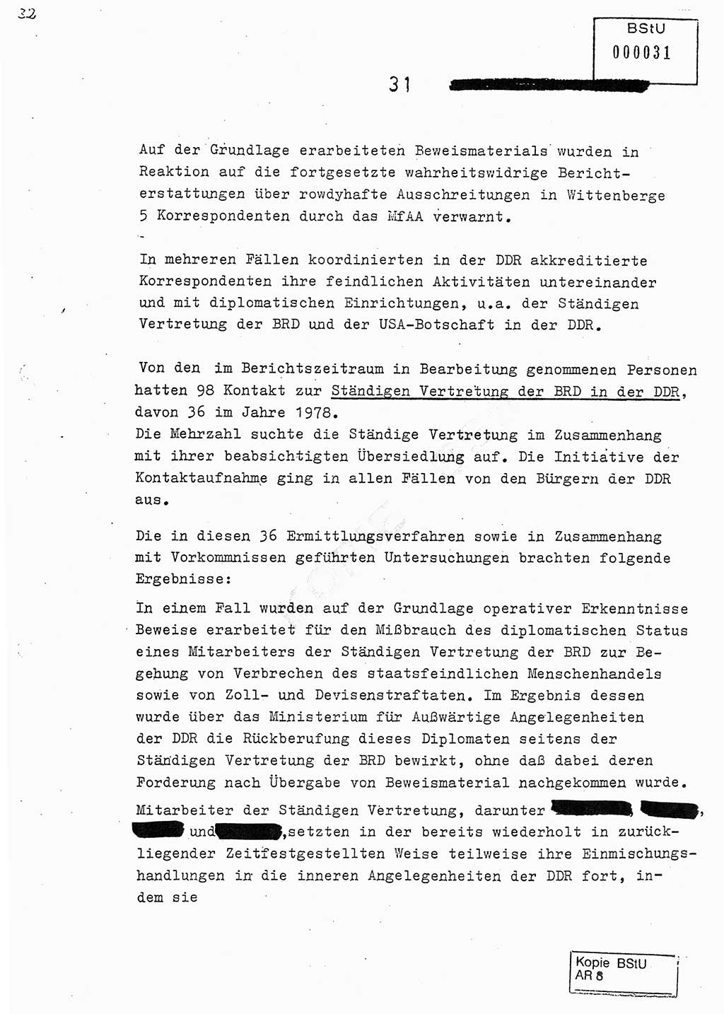 Jahresbericht der Hauptabteilung (HA) Ⅸ 1978, Analyse über die Entwicklung und die Wirksamkeit der politisch-operativen Arbeit der Linie Ⅸ im Jahre 1978, Ministerium für Staatssicherheit (MfS) der Deutschen Demokratischen Republik (DDR), Hauptabteilung Ⅸ, Berlin 1979, Seite 31 (Anal. MfS DDR HA Ⅸ /78 1979, S. 31)