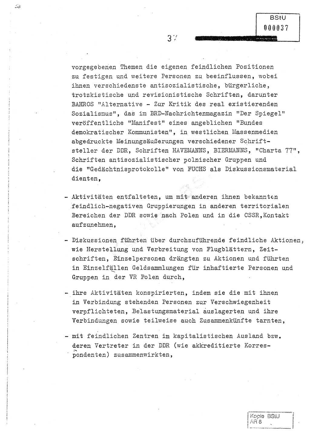 Jahresbericht der Hauptabteilung (HA) Ⅸ 1978, Analyse über die Entwicklung und die Wirksamkeit der politisch-operativen Arbeit der Linie Ⅸ im Jahre 1978, Ministerium für Staatssicherheit (MfS) der Deutschen Demokratischen Republik (DDR), Hauptabteilung Ⅸ, Berlin 1979, Seite 37 (Anal. MfS DDR HA Ⅸ /78 1979, S. 37)