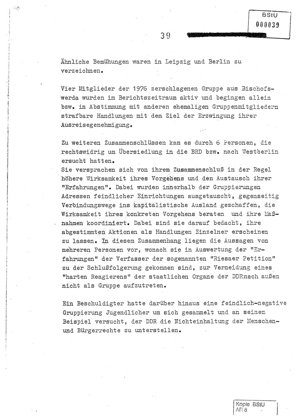 Jahresbericht der Hauptabteilung (HA) Ⅸ 1978, Analyse über die Entwicklung und die Wirksamkeit der politisch-operativen Arbeit der Linie Ⅸ im Jahre 1978, Ministerium für Staatssicherheit (MfS) der Deutschen Demokratischen Republik (DDR), Hauptabteilung Ⅸ, Berlin 1979, Seite 39 (Anal. MfS DDR HA Ⅸ /78 1979, S. 39)