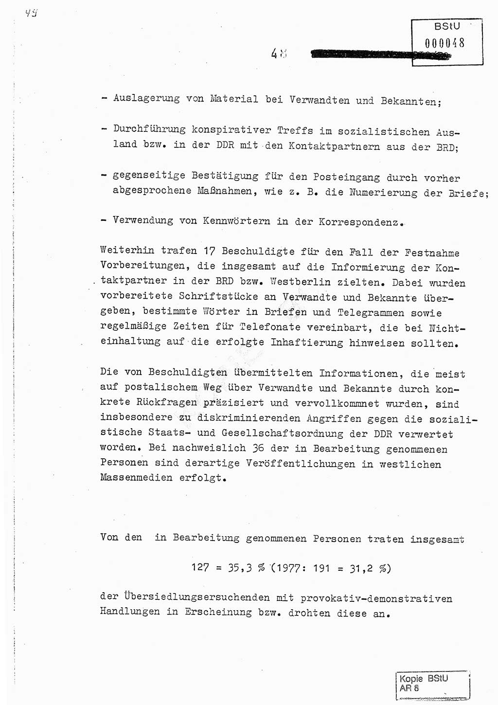 Jahresbericht der Hauptabteilung (HA) Ⅸ 1978, Analyse über die Entwicklung und die Wirksamkeit der politisch-operativen Arbeit der Linie Ⅸ im Jahre 1978, Ministerium für Staatssicherheit (MfS) der Deutschen Demokratischen Republik (DDR), Hauptabteilung Ⅸ, Berlin 1979, Seite 48 (Anal. MfS DDR HA Ⅸ /78 1979, S. 48)