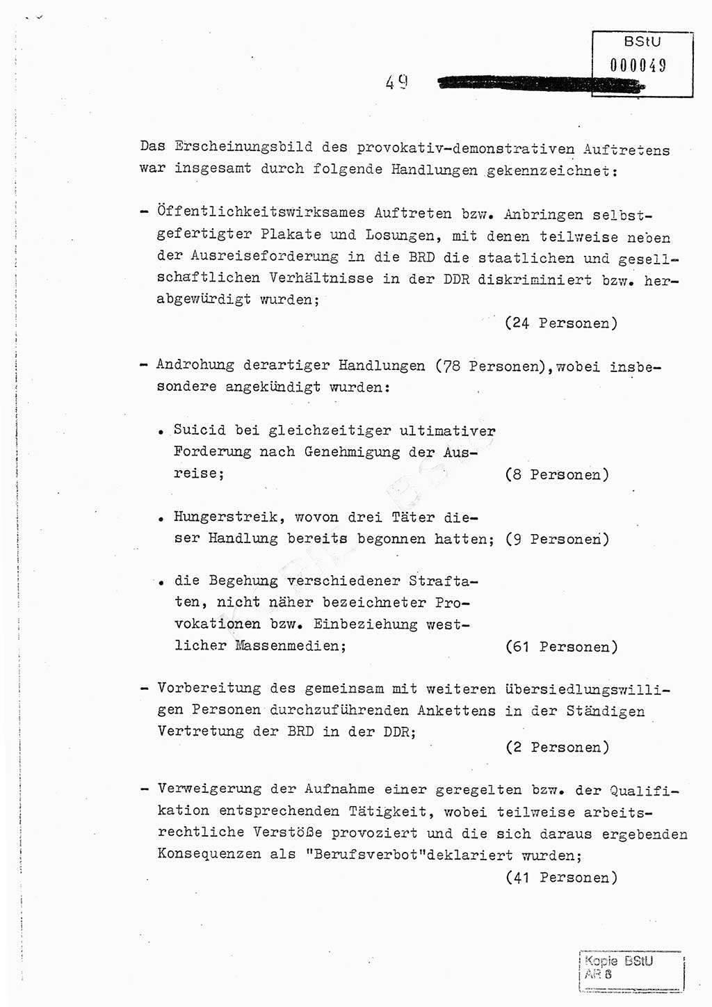 Jahresbericht der Hauptabteilung (HA) Ⅸ 1978, Analyse über die Entwicklung und die Wirksamkeit der politisch-operativen Arbeit der Linie Ⅸ im Jahre 1978, Ministerium für Staatssicherheit (MfS) der Deutschen Demokratischen Republik (DDR), Hauptabteilung Ⅸ, Berlin 1979, Seite 49 (Anal. MfS DDR HA Ⅸ /78 1979, S. 49)