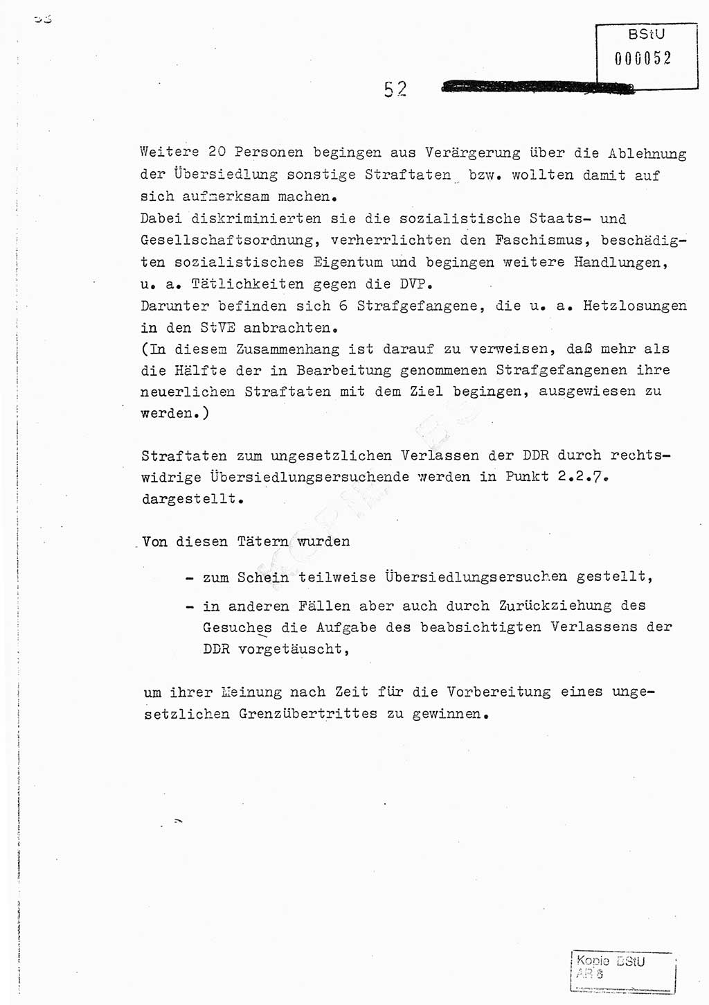 Jahresbericht der Hauptabteilung (HA) Ⅸ 1978, Analyse über die Entwicklung und die Wirksamkeit der politisch-operativen Arbeit der Linie Ⅸ im Jahre 1978, Ministerium für Staatssicherheit (MfS) der Deutschen Demokratischen Republik (DDR), Hauptabteilung Ⅸ, Berlin 1979, Seite 52 (Anal. MfS DDR HA Ⅸ /78 1979, S. 52)