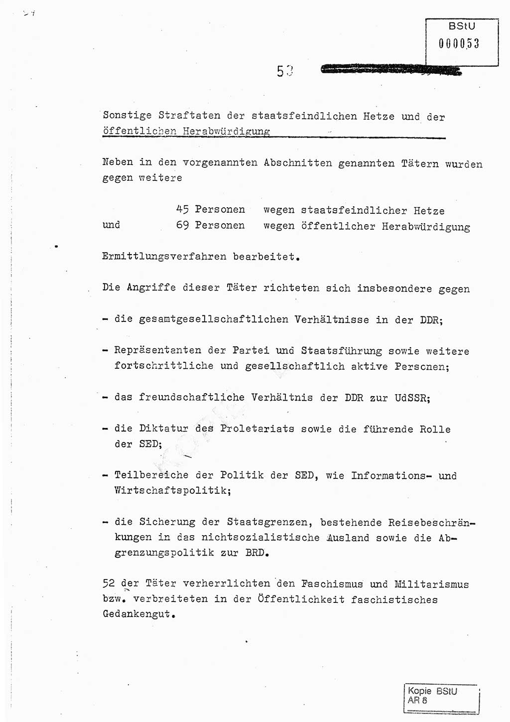 Jahresbericht der Hauptabteilung (HA) Ⅸ 1978, Analyse über die Entwicklung und die Wirksamkeit der politisch-operativen Arbeit der Linie Ⅸ im Jahre 1978, Ministerium für Staatssicherheit (MfS) der Deutschen Demokratischen Republik (DDR), Hauptabteilung Ⅸ, Berlin 1979, Seite 53 (Anal. MfS DDR HA Ⅸ /78 1979, S. 53)