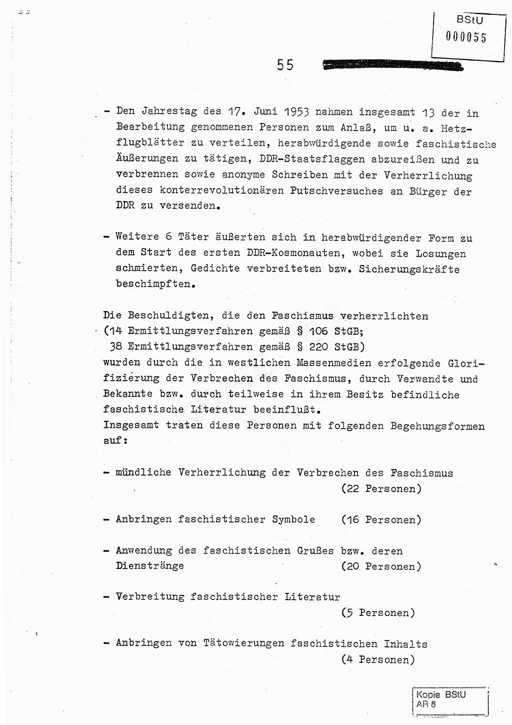 Jahresbericht der Hauptabteilung (HA) Ⅸ 1978, Analyse über die Entwicklung und die Wirksamkeit der politisch-operativen Arbeit der Linie Ⅸ im Jahre 1978, Ministerium für Staatssicherheit (MfS) der Deutschen Demokratischen Republik (DDR), Hauptabteilung Ⅸ, Berlin 1979, Seite 55 (Anal. MfS DDR HA Ⅸ /78 1979, S. 55)