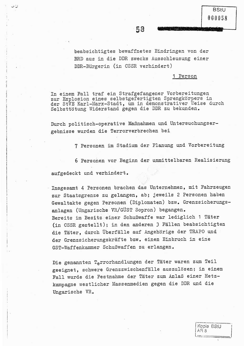 Jahresbericht der Hauptabteilung (HA) Ⅸ 1978, Analyse über die Entwicklung und die Wirksamkeit der politisch-operativen Arbeit der Linie Ⅸ im Jahre 1978, Ministerium für Staatssicherheit (MfS) der Deutschen Demokratischen Republik (DDR), Hauptabteilung Ⅸ, Berlin 1979, Seite 58 (Anal. MfS DDR HA Ⅸ /78 1979, S. 58)