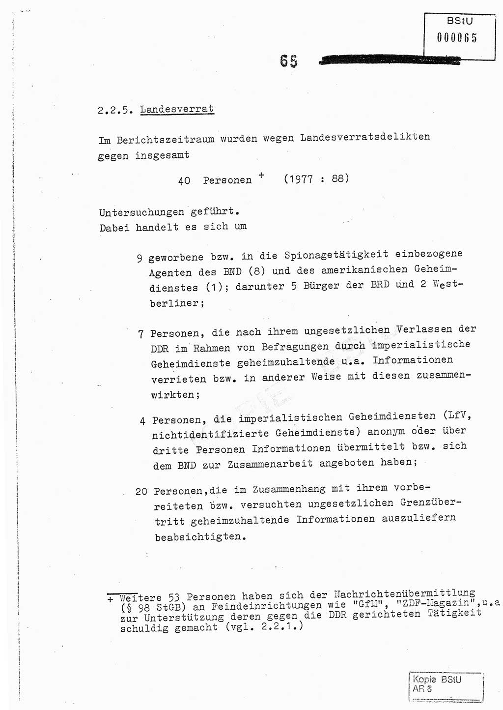 Jahresbericht der Hauptabteilung (HA) Ⅸ 1978, Analyse über die Entwicklung und die Wirksamkeit der politisch-operativen Arbeit der Linie Ⅸ im Jahre 1978, Ministerium für Staatssicherheit (MfS) der Deutschen Demokratischen Republik (DDR), Hauptabteilung Ⅸ, Berlin 1979, Seite 65 (Anal. MfS DDR HA Ⅸ /78 1979, S. 65)