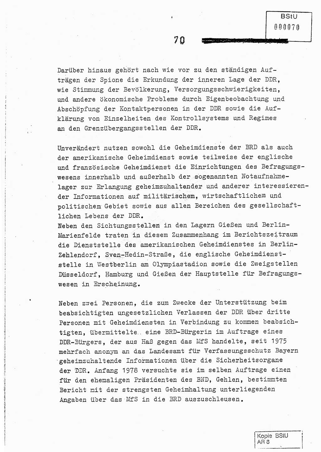 Jahresbericht der Hauptabteilung (HA) Ⅸ 1978, Analyse über die Entwicklung und die Wirksamkeit der politisch-operativen Arbeit der Linie Ⅸ im Jahre 1978, Ministerium für Staatssicherheit (MfS) der Deutschen Demokratischen Republik (DDR), Hauptabteilung Ⅸ, Berlin 1979, Seite 70 (Anal. MfS DDR HA Ⅸ /78 1979, S. 70)