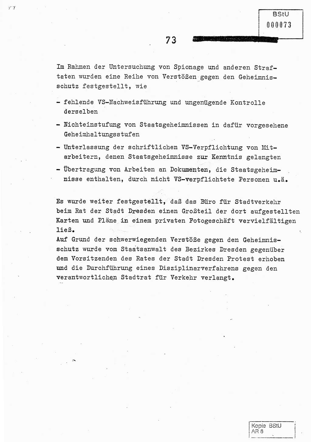 Jahresbericht der Hauptabteilung (HA) Ⅸ 1978, Analyse über die Entwicklung und die Wirksamkeit der politisch-operativen Arbeit der Linie Ⅸ im Jahre 1978, Ministerium für Staatssicherheit (MfS) der Deutschen Demokratischen Republik (DDR), Hauptabteilung Ⅸ, Berlin 1979, Seite 73 (Anal. MfS DDR HA Ⅸ /78 1979, S. 73)