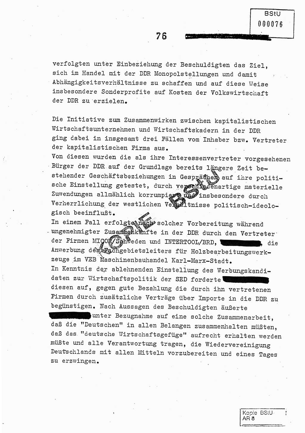 Jahresbericht der Hauptabteilung (HA) Ⅸ 1978, Analyse über die Entwicklung und die Wirksamkeit der politisch-operativen Arbeit der Linie Ⅸ im Jahre 1978, Ministerium für Staatssicherheit (MfS) der Deutschen Demokratischen Republik (DDR), Hauptabteilung Ⅸ, Berlin 1979, Seite 76 (Anal. MfS DDR HA Ⅸ /78 1979, S. 76)