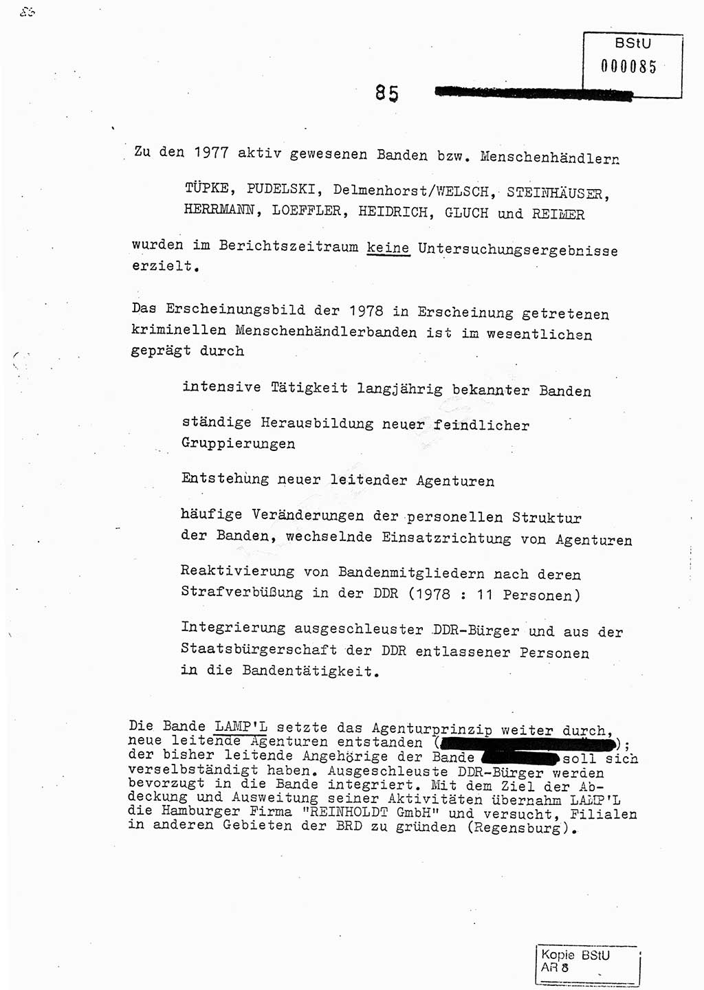 Jahresbericht der Hauptabteilung (HA) Ⅸ 1978, Analyse über die Entwicklung und die Wirksamkeit der politisch-operativen Arbeit der Linie Ⅸ im Jahre 1978, Ministerium für Staatssicherheit (MfS) der Deutschen Demokratischen Republik (DDR), Hauptabteilung Ⅸ, Berlin 1979, Seite 85 (Anal. MfS DDR HA Ⅸ /78 1979, S. 85)