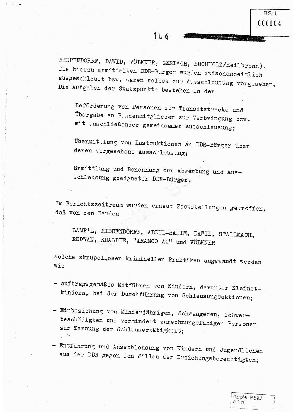 Jahresbericht der Hauptabteilung (HA) Ⅸ 1978, Analyse über die Entwicklung und die Wirksamkeit der politisch-operativen Arbeit der Linie Ⅸ im Jahre 1978, Ministerium für Staatssicherheit (MfS) der Deutschen Demokratischen Republik (DDR), Hauptabteilung Ⅸ, Berlin 1979, Seite 104 (Anal. MfS DDR HA Ⅸ /78 1979, S. 104)