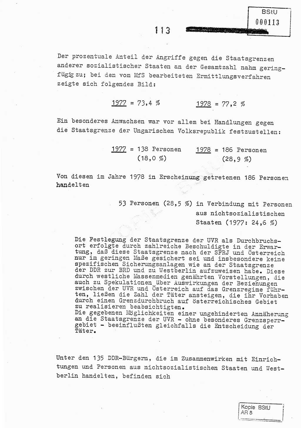 Jahresbericht der Hauptabteilung (HA) Ⅸ 1978, Analyse über die Entwicklung und die Wirksamkeit der politisch-operativen Arbeit der Linie Ⅸ im Jahre 1978, Ministerium für Staatssicherheit (MfS) der Deutschen Demokratischen Republik (DDR), Hauptabteilung Ⅸ, Berlin 1979, Seite 113 (Anal. MfS DDR HA Ⅸ /78 1979, S. 113)