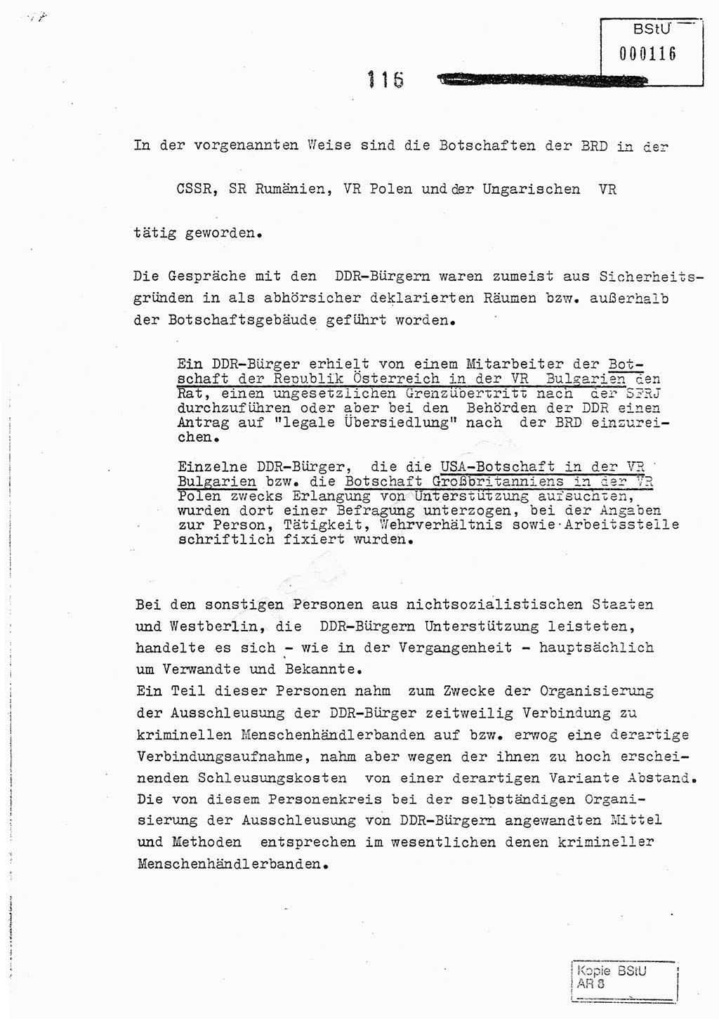 Jahresbericht der Hauptabteilung (HA) Ⅸ 1978, Analyse über die Entwicklung und die Wirksamkeit der politisch-operativen Arbeit der Linie Ⅸ im Jahre 1978, Ministerium für Staatssicherheit (MfS) der Deutschen Demokratischen Republik (DDR), Hauptabteilung Ⅸ, Berlin 1979, Seite 116 (Anal. MfS DDR HA Ⅸ /78 1979, S. 116)