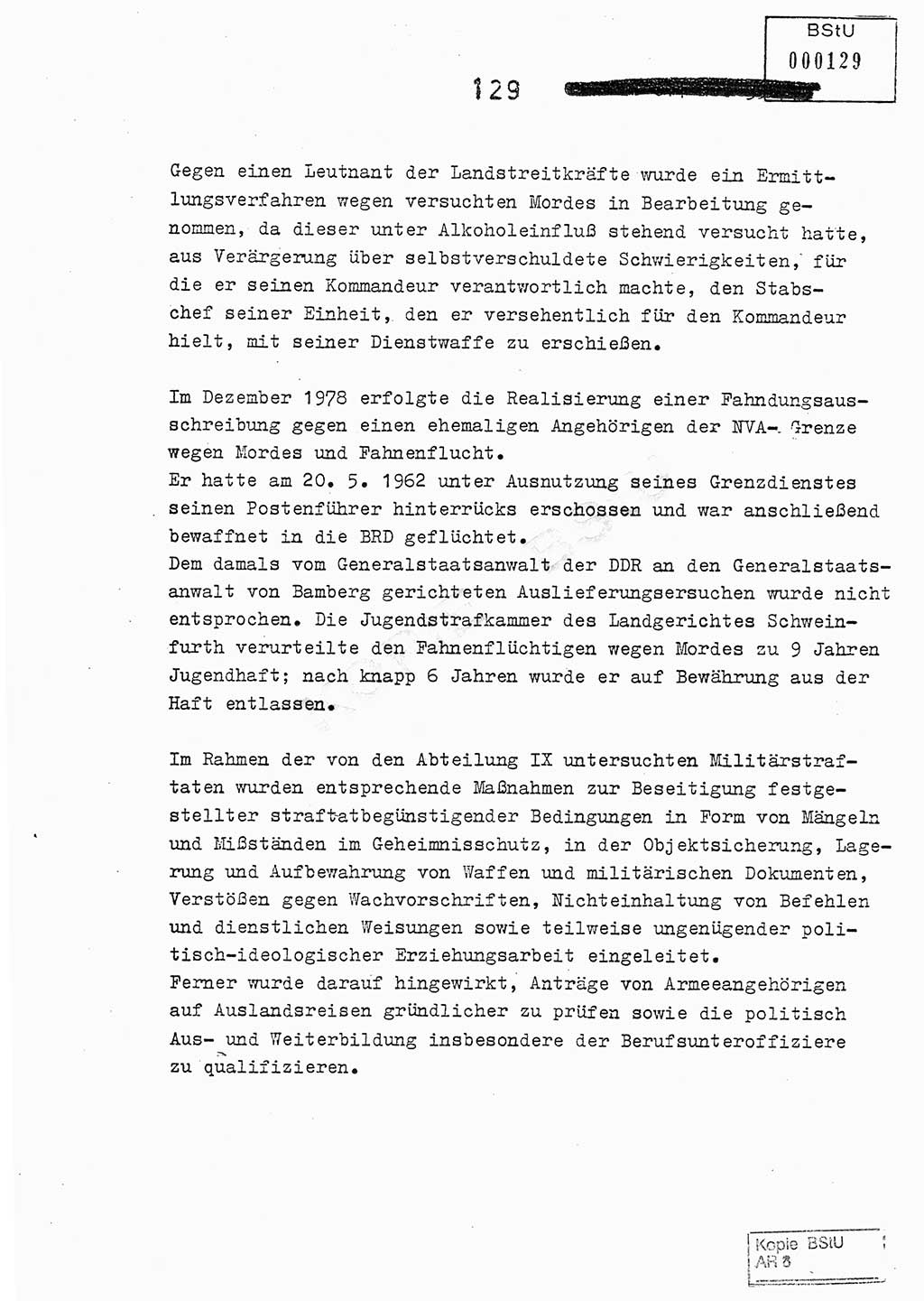 Jahresbericht der Hauptabteilung (HA) Ⅸ 1978, Analyse über die Entwicklung und die Wirksamkeit der politisch-operativen Arbeit der Linie Ⅸ im Jahre 1978, Ministerium für Staatssicherheit (MfS) der Deutschen Demokratischen Republik (DDR), Hauptabteilung Ⅸ, Berlin 1979, Seite 129 (Anal. MfS DDR HA Ⅸ /78 1979, S. 129)