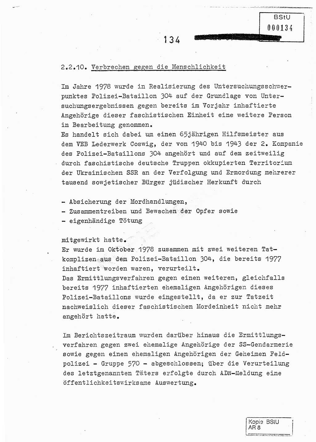 Jahresbericht der Hauptabteilung (HA) Ⅸ 1978, Analyse über die Entwicklung und die Wirksamkeit der politisch-operativen Arbeit der Linie Ⅸ im Jahre 1978, Ministerium für Staatssicherheit (MfS) der Deutschen Demokratischen Republik (DDR), Hauptabteilung Ⅸ, Berlin 1979, Seite 134 (Anal. MfS DDR HA Ⅸ /78 1979, S. 134)