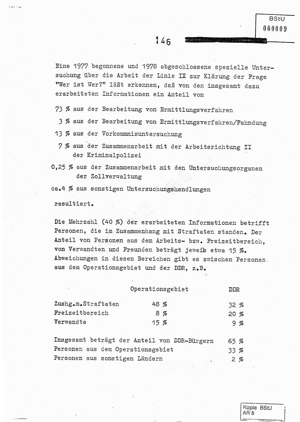 Jahresbericht der Hauptabteilung (HA) Ⅸ 1978, Analyse über die Entwicklung und die Wirksamkeit der politisch-operativen Arbeit der Linie Ⅸ im Jahre 1978, Ministerium für Staatssicherheit (MfS) der Deutschen Demokratischen Republik (DDR), Hauptabteilung Ⅸ, Berlin 1979, Seite 146 (Anal. MfS DDR HA Ⅸ /78 1979, S. 146)