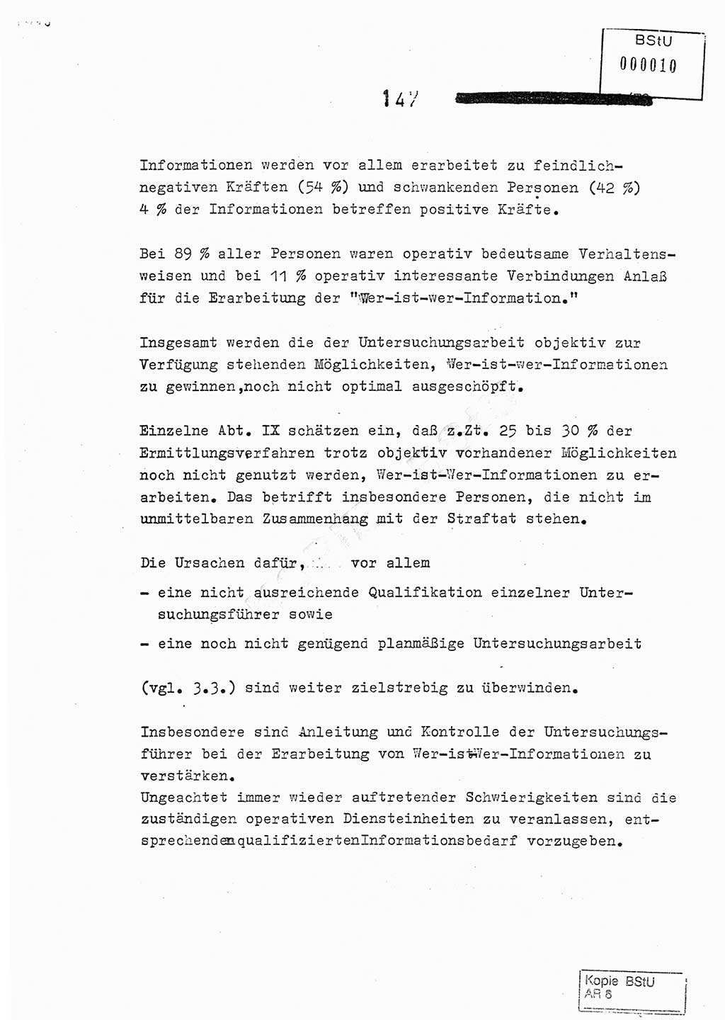 Jahresbericht der Hauptabteilung (HA) Ⅸ 1978, Analyse über die Entwicklung und die Wirksamkeit der politisch-operativen Arbeit der Linie Ⅸ im Jahre 1978, Ministerium für Staatssicherheit (MfS) der Deutschen Demokratischen Republik (DDR), Hauptabteilung Ⅸ, Berlin 1979, Seite 147 (Anal. MfS DDR HA Ⅸ /78 1979, S. 147)