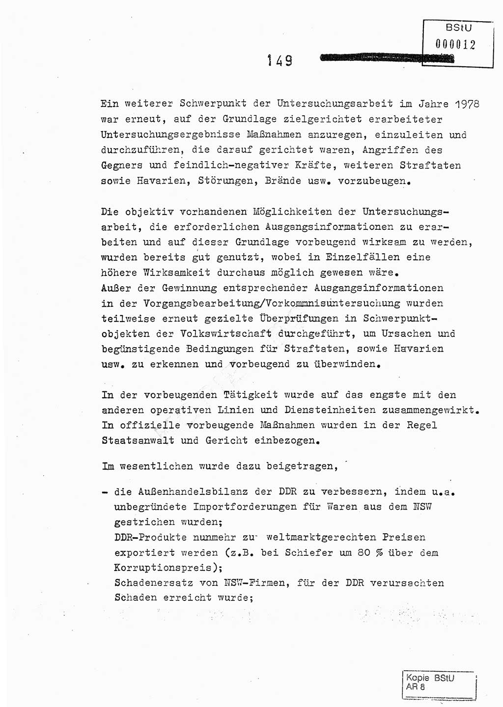 Jahresbericht der Hauptabteilung (HA) Ⅸ 1978, Analyse über die Entwicklung und die Wirksamkeit der politisch-operativen Arbeit der Linie Ⅸ im Jahre 1978, Ministerium für Staatssicherheit (MfS) der Deutschen Demokratischen Republik (DDR), Hauptabteilung Ⅸ, Berlin 1979, Seite 149 (Anal. MfS DDR HA Ⅸ /78 1979, S. 149)