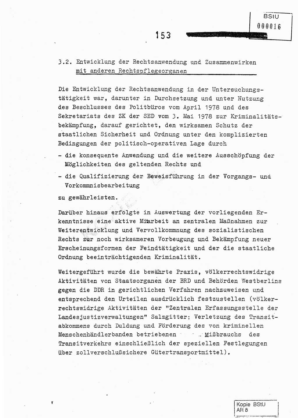 Jahresbericht der Hauptabteilung (HA) Ⅸ 1978, Analyse über die Entwicklung und die Wirksamkeit der politisch-operativen Arbeit der Linie Ⅸ im Jahre 1978, Ministerium für Staatssicherheit (MfS) der Deutschen Demokratischen Republik (DDR), Hauptabteilung Ⅸ, Berlin 1979, Seite 153 (Anal. MfS DDR HA Ⅸ /78 1979, S. 153)