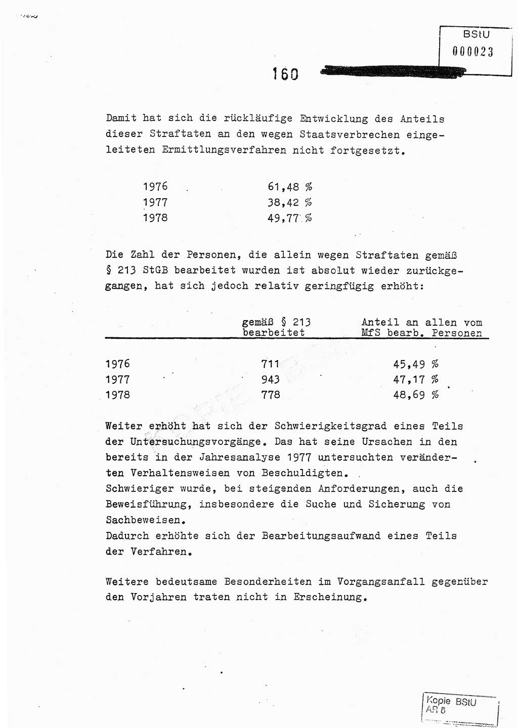 Jahresbericht der Hauptabteilung (HA) Ⅸ 1978, Analyse über die Entwicklung und die Wirksamkeit der politisch-operativen Arbeit der Linie Ⅸ im Jahre 1978, Ministerium für Staatssicherheit (MfS) der Deutschen Demokratischen Republik (DDR), Hauptabteilung Ⅸ, Berlin 1979, Seite 160 (Anal. MfS DDR HA Ⅸ /78 1979, S. 160)