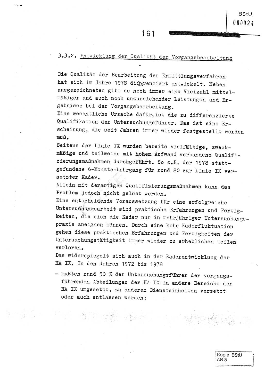 Jahresbericht der Hauptabteilung (HA) Ⅸ 1978, Analyse über die Entwicklung und die Wirksamkeit der politisch-operativen Arbeit der Linie Ⅸ im Jahre 1978, Ministerium für Staatssicherheit (MfS) der Deutschen Demokratischen Republik (DDR), Hauptabteilung Ⅸ, Berlin 1979, Seite 161 (Anal. MfS DDR HA Ⅸ /78 1979, S. 161)