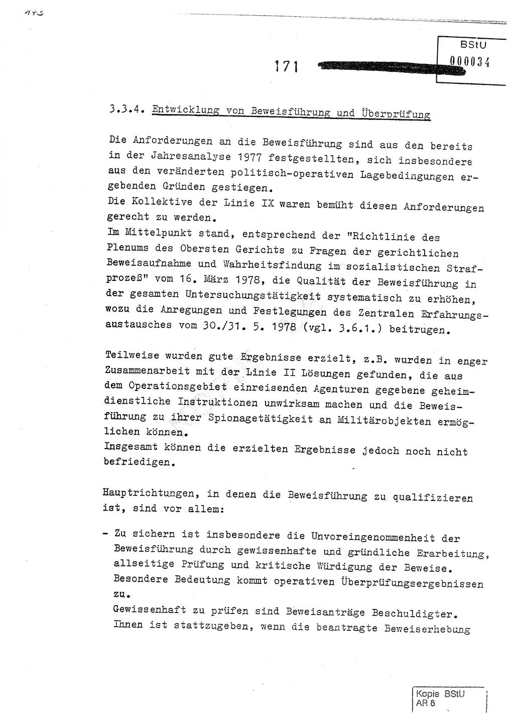 Jahresbericht der Hauptabteilung (HA) Ⅸ 1978, Analyse über die Entwicklung und die Wirksamkeit der politisch-operativen Arbeit der Linie Ⅸ im Jahre 1978, Ministerium für Staatssicherheit (MfS) der Deutschen Demokratischen Republik (DDR), Hauptabteilung Ⅸ, Berlin 1979, Seite 171 (Anal. MfS DDR HA Ⅸ /78 1979, S. 171)