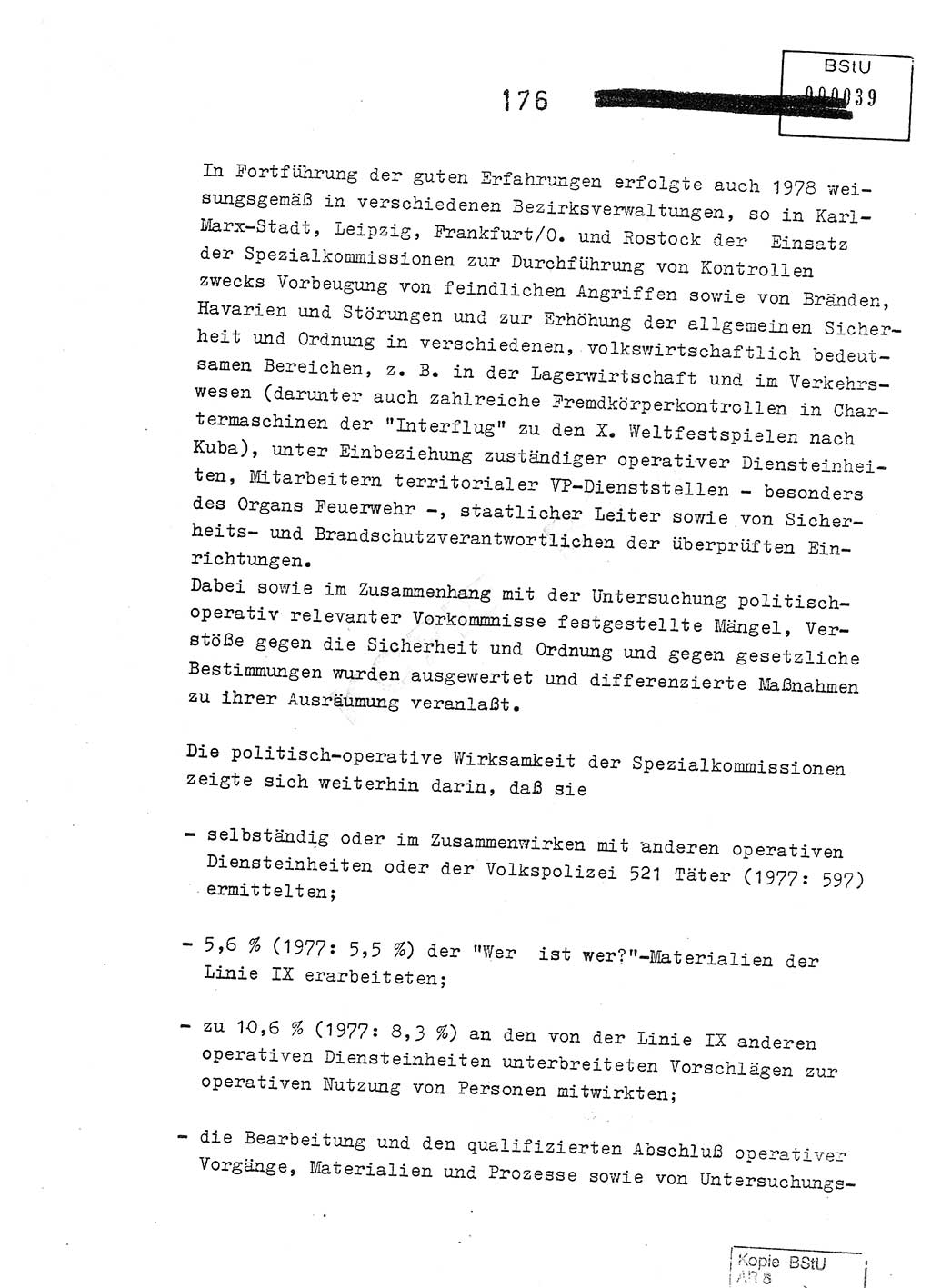 Jahresbericht der Hauptabteilung (HA) Ⅸ 1978, Analyse über die Entwicklung und die Wirksamkeit der politisch-operativen Arbeit der Linie Ⅸ im Jahre 1978, Ministerium für Staatssicherheit (MfS) der Deutschen Demokratischen Republik (DDR), Hauptabteilung Ⅸ, Berlin 1979, Seite 176 (Anal. MfS DDR HA Ⅸ /78 1979, S. 176)