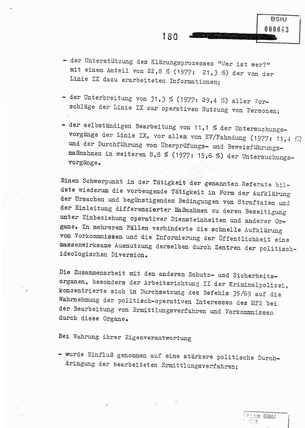 Jahresbericht der Hauptabteilung (HA) Ⅸ 1978, Analyse über die Entwicklung und die Wirksamkeit der politisch-operativen Arbeit der Linie Ⅸ im Jahre 1978, Ministerium für Staatssicherheit (MfS) der Deutschen Demokratischen Republik (DDR), Hauptabteilung Ⅸ, Berlin 1979, Seite 180 (Anal. MfS DDR HA Ⅸ /78 1979, S. 180)