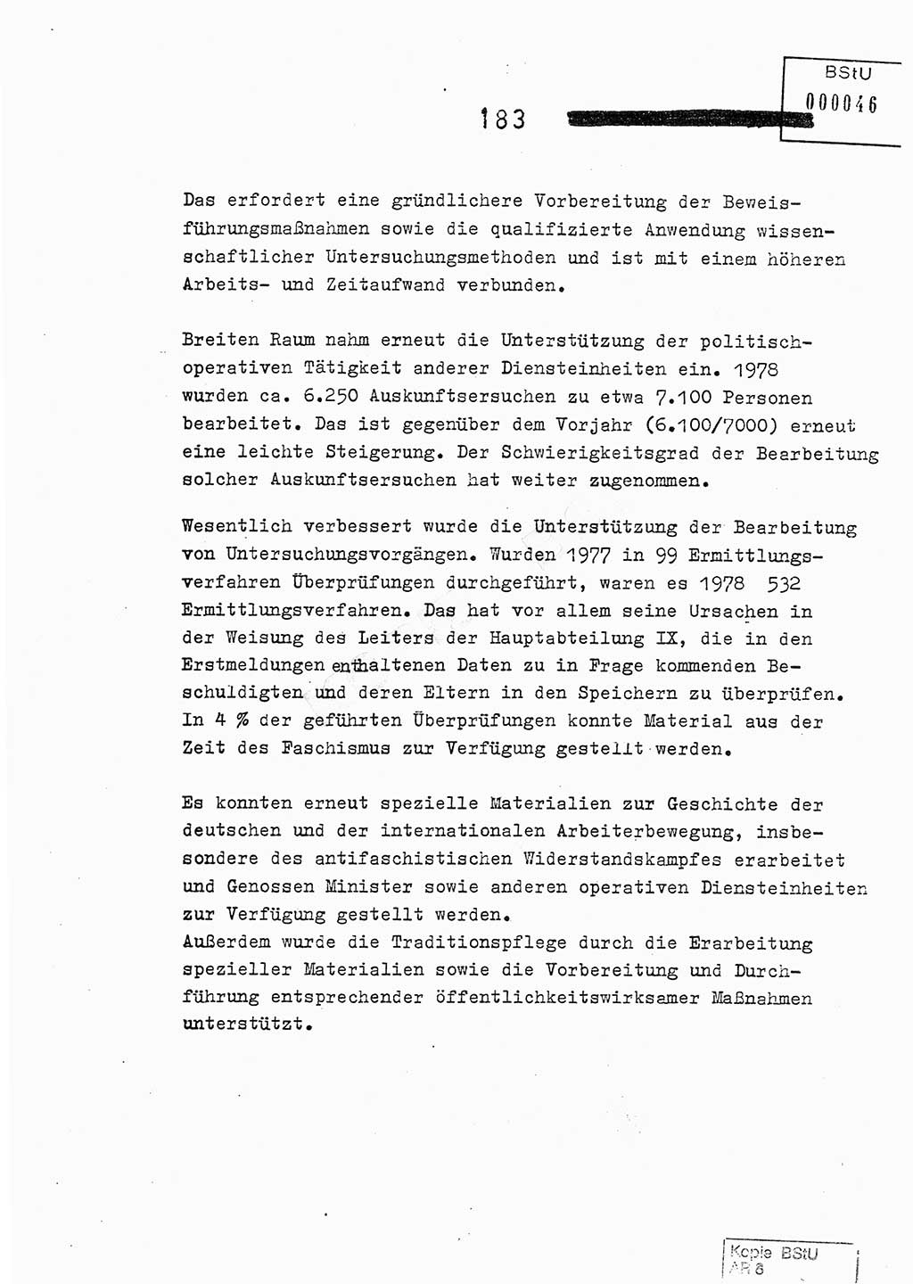 Jahresbericht der Hauptabteilung (HA) Ⅸ 1978, Analyse über die Entwicklung und die Wirksamkeit der politisch-operativen Arbeit der Linie Ⅸ im Jahre 1978, Ministerium für Staatssicherheit (MfS) der Deutschen Demokratischen Republik (DDR), Hauptabteilung Ⅸ, Berlin 1979, Seite 183 (Anal. MfS DDR HA Ⅸ /78 1979, S. 183)