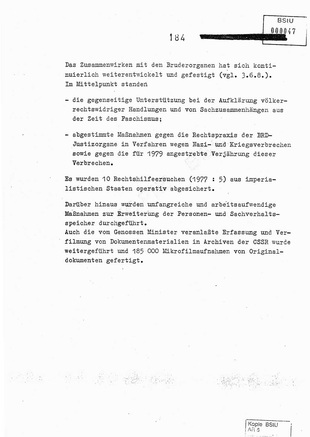 Jahresbericht der Hauptabteilung (HA) Ⅸ 1978, Analyse über die Entwicklung und die Wirksamkeit der politisch-operativen Arbeit der Linie Ⅸ im Jahre 1978, Ministerium für Staatssicherheit (MfS) der Deutschen Demokratischen Republik (DDR), Hauptabteilung Ⅸ, Berlin 1979, Seite 184 (Anal. MfS DDR HA Ⅸ /78 1979, S. 184)